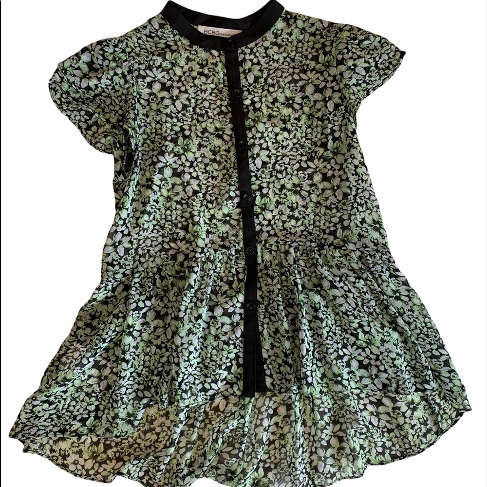 BCBGENERATION Black/Green Sheer Floral Top -XXS